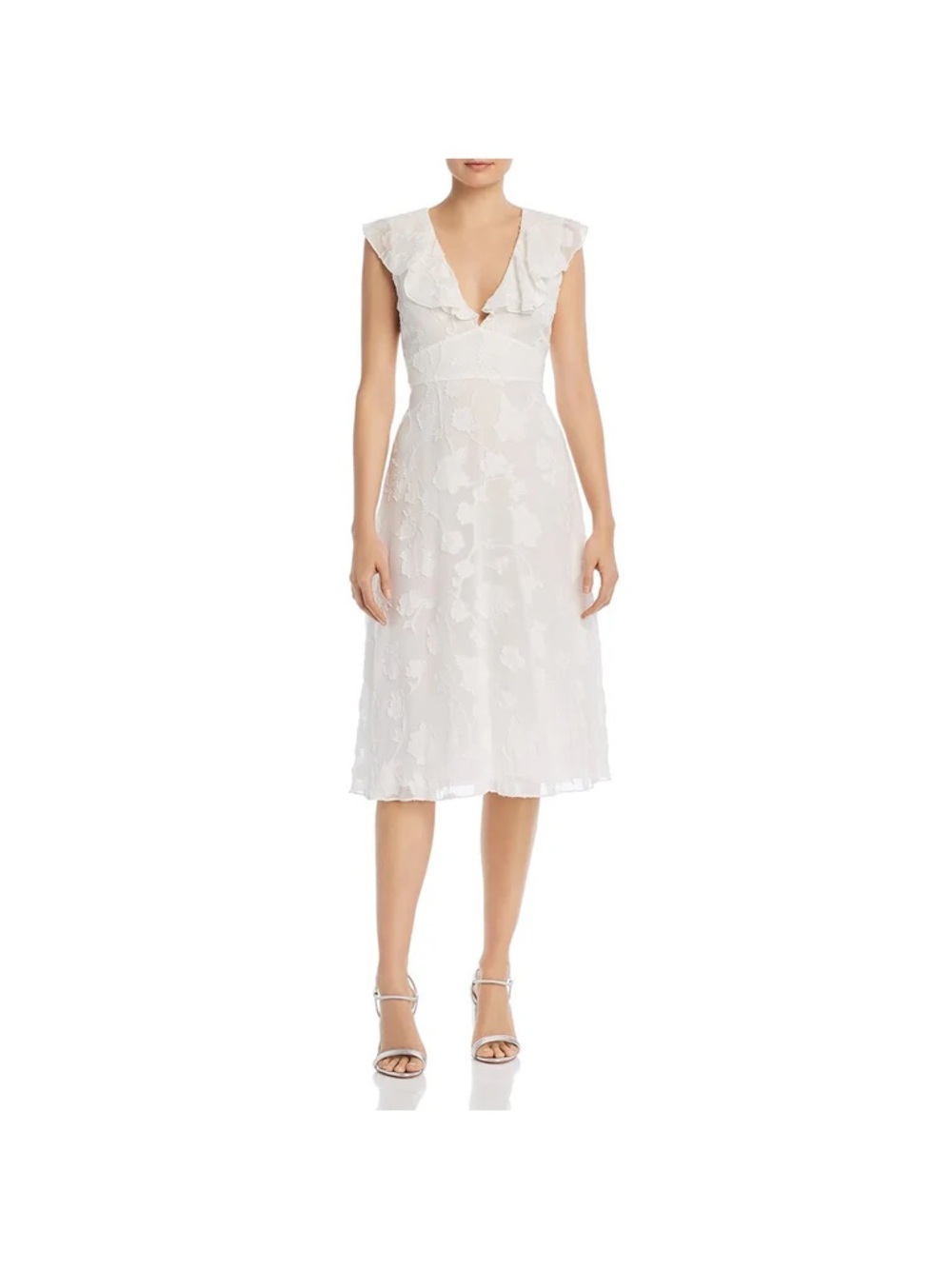 Joie Ivory Textured Ruffle-Trim Dress